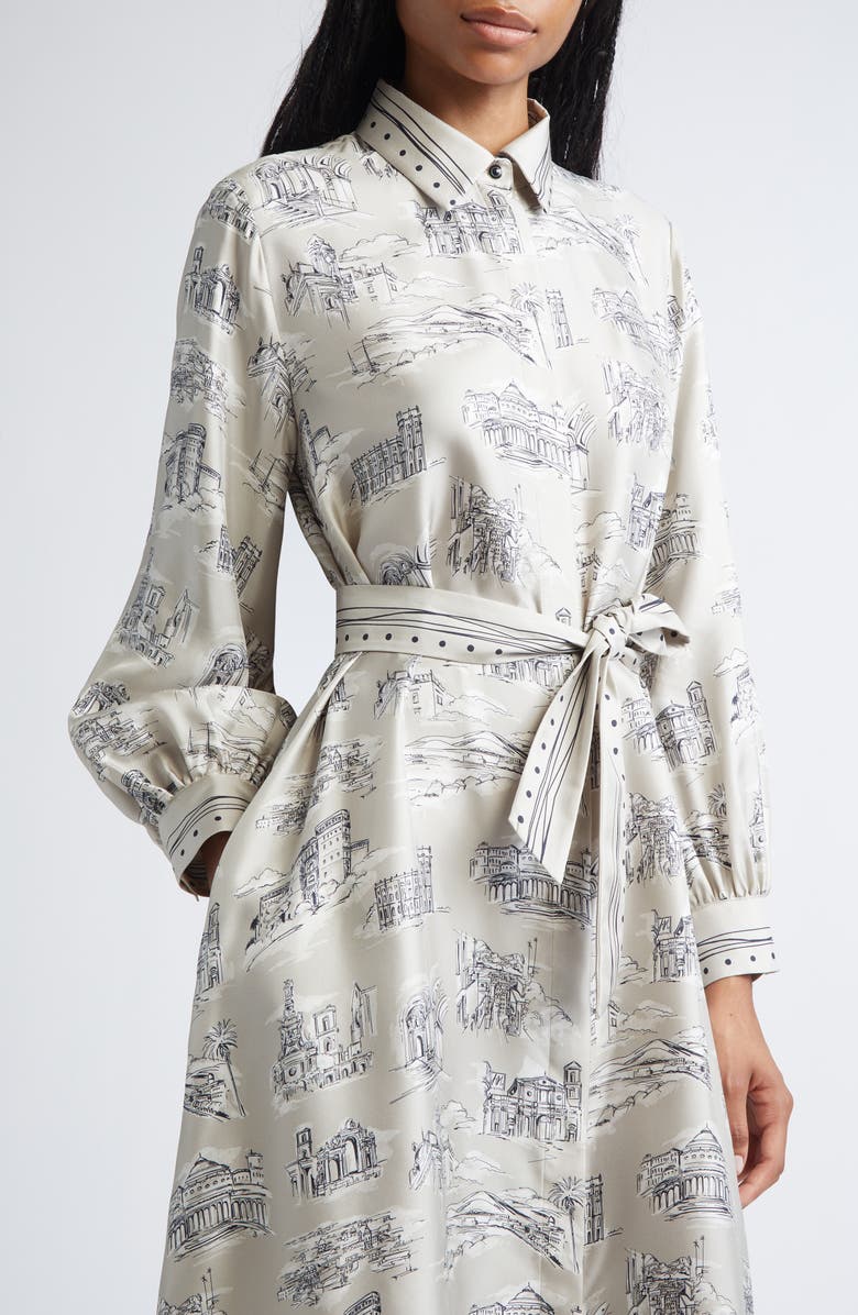 Max Mara Carbone Print Long Sleeve Silk Shirtdress, Alternate, color, Sand