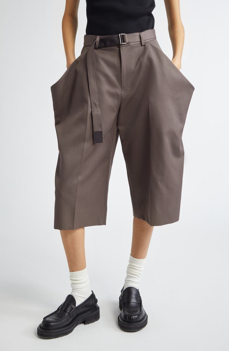 Sacai Pinstripe Belted Wool Doeskin Crop Pants, Main, color,