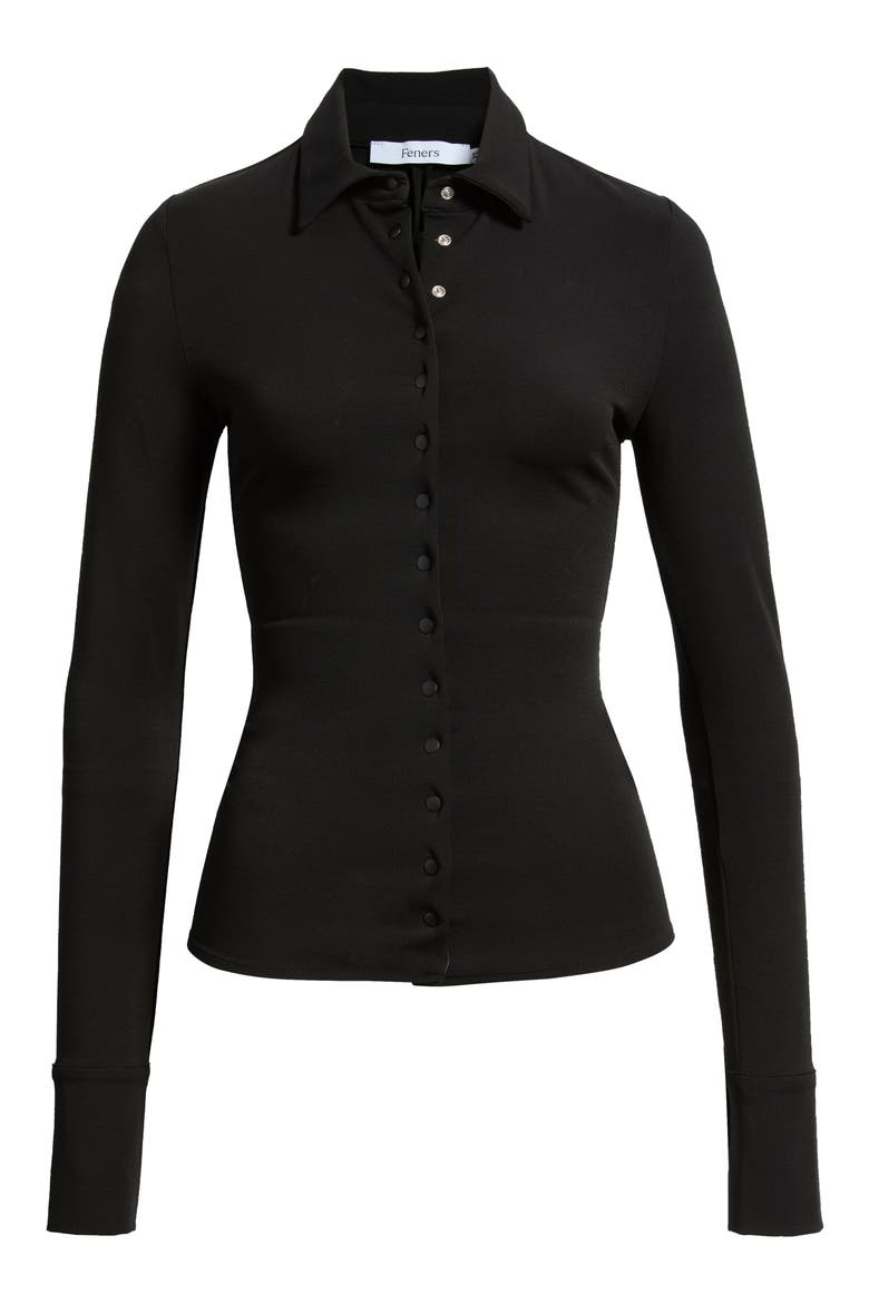 Encanto Stretch Long Sleeve Overshirt, Alternate, color, NOIR