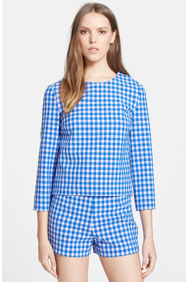 'Giselle' Gingham Top, Main, color, BLUE RIVERA/ WHITE