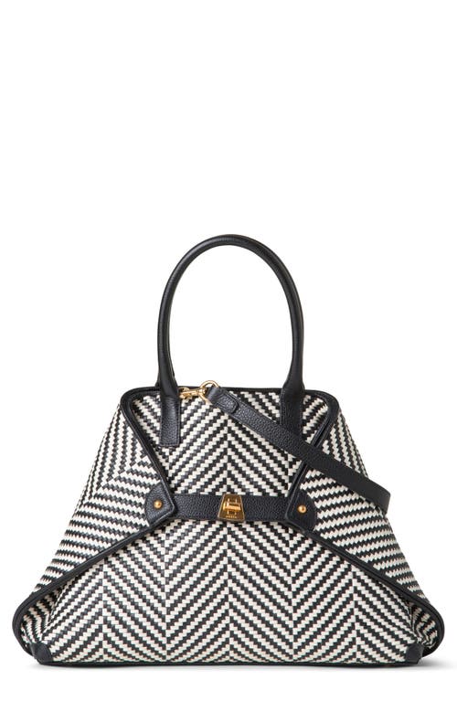 Akris Small Ai Woven Leather Shoulder Bag in Ecru/Black 