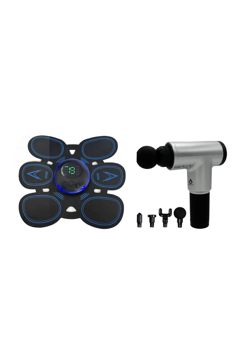 Core Sculpt & Total Body Recovery Bundle Rechargeable Abdominal Muscle Toner and 6-Speed Deep Tissue Massage Gun, Main, color, Multicolor