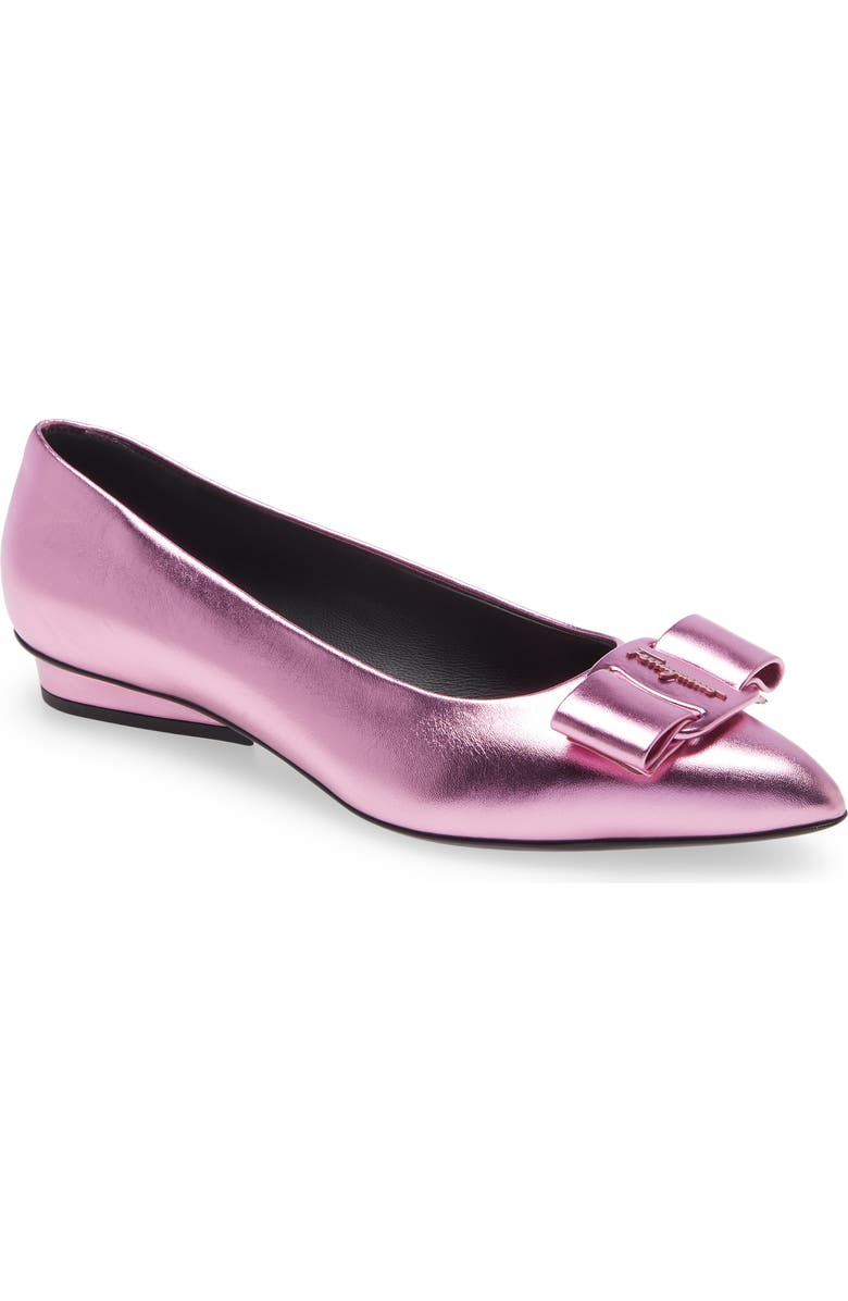 FERRAGAMO Salvatore Ferragamo Viva Bow Metallic Pointed Toe Flat, Main, color,