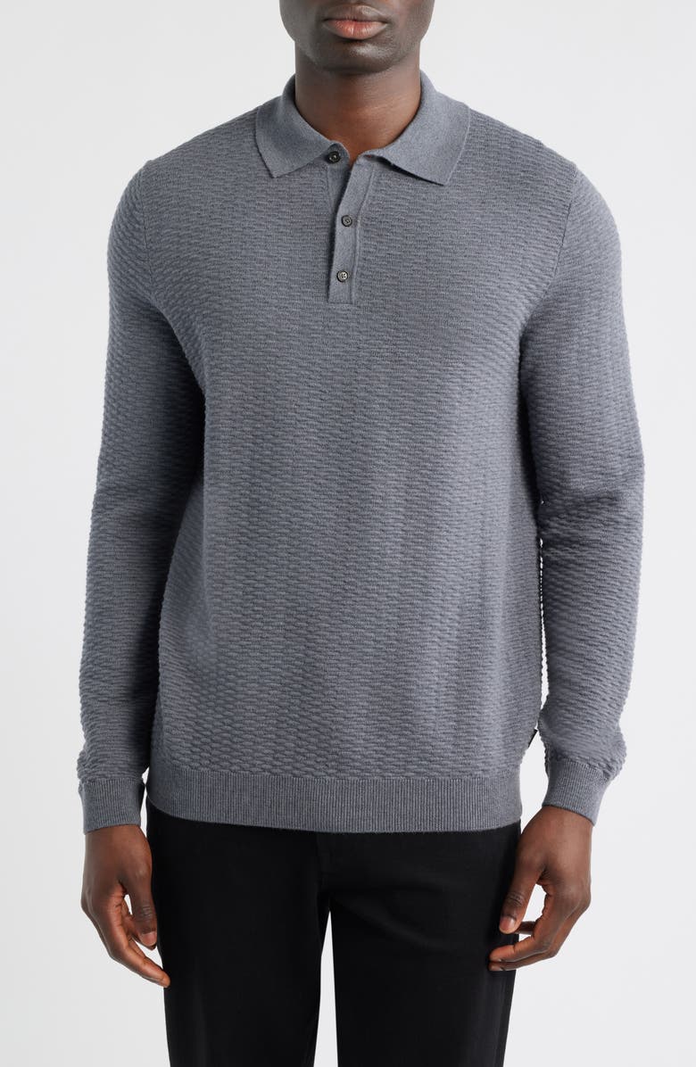 BOSS Diluigi Long Sleeve Virgin Wool Blend Polo Sweater, Main, color, Grey
