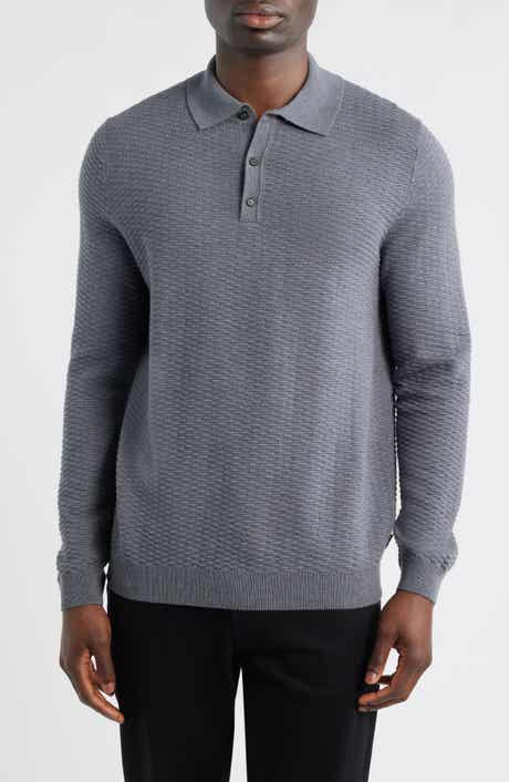 BOSS Diluigi Long Sleeve Virgin Wool Blend Polo Sweater
