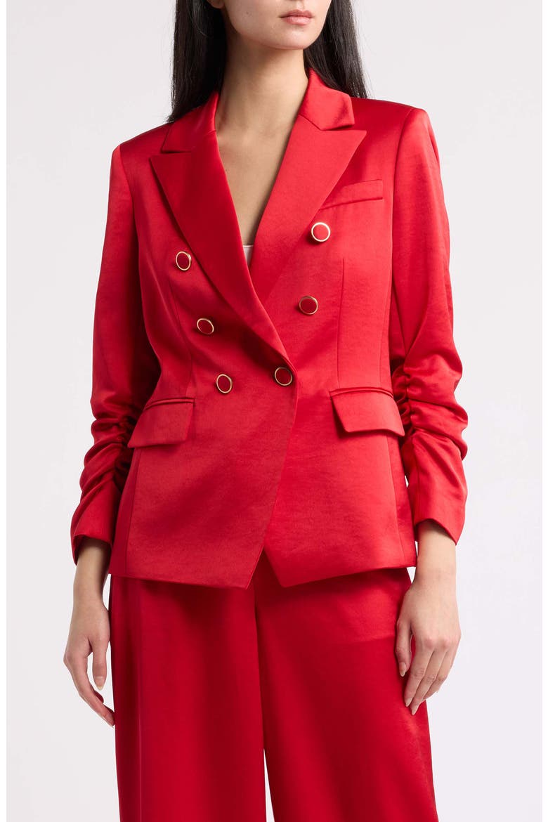 Satin Faux Double Breasted Blazer, Main, color, CRIMSON