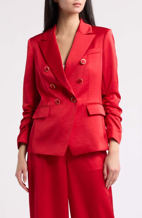 Satin Faux Double Breasted Blazer