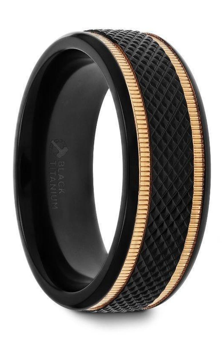 Larson Jewelers Baroque Titanium Diamond Pattern Wedding Ring, Main, color, Black / Gold