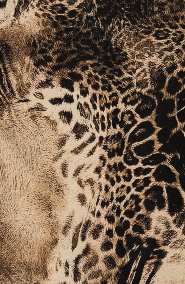 La Fiorentina Faux Fur Trim Animal Print Ruana, Alternate, color, Black