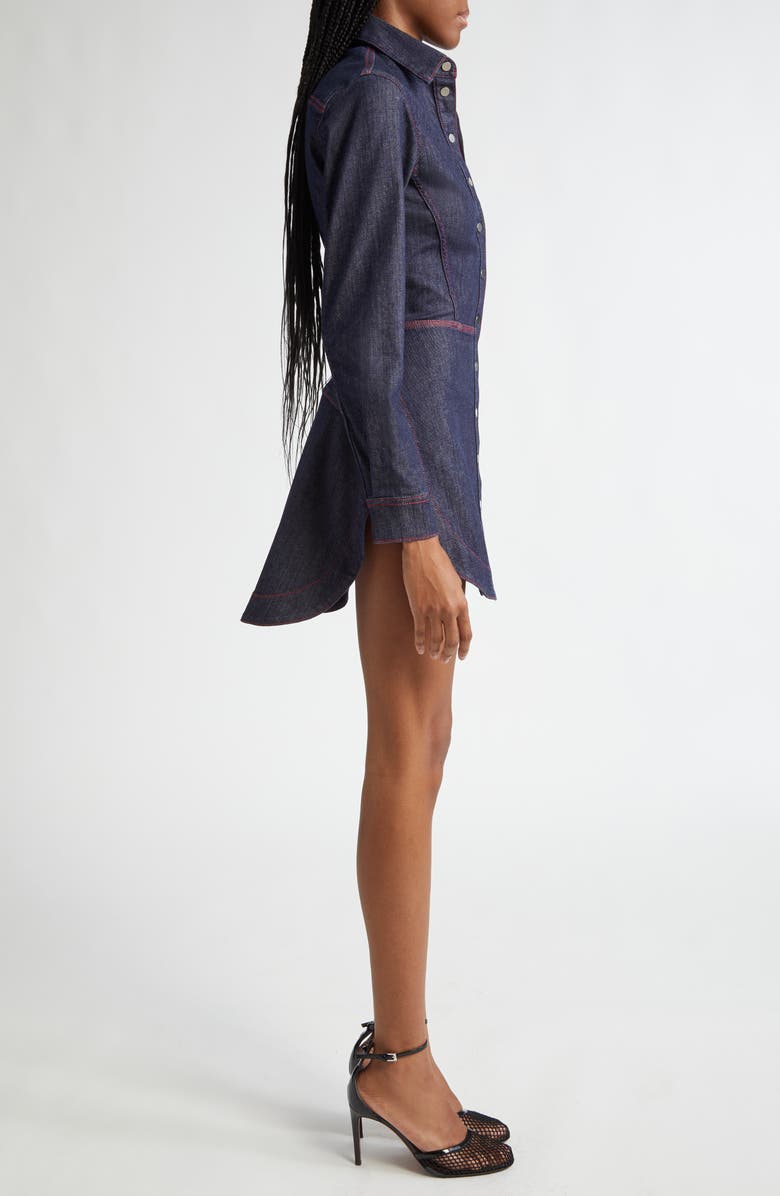 Alaïa Long Sleeve Denim Minidress, Alternate, color, Bleu Fonce