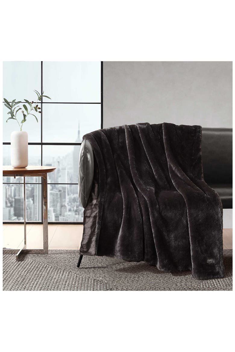 Solid Faux Fur Throw, Alternate, color, DARK BROWN