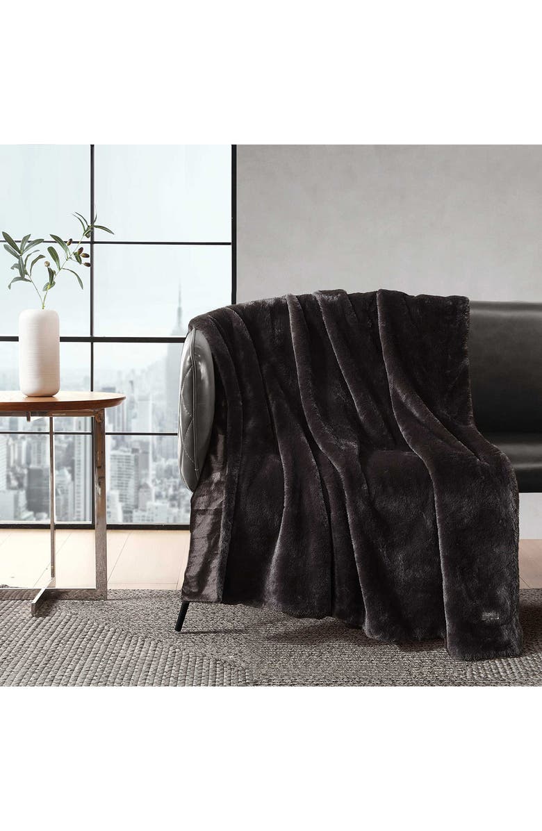 Kenneth Cole New York Solid Faux Fur Throw, Alternate, color, Dark Brown