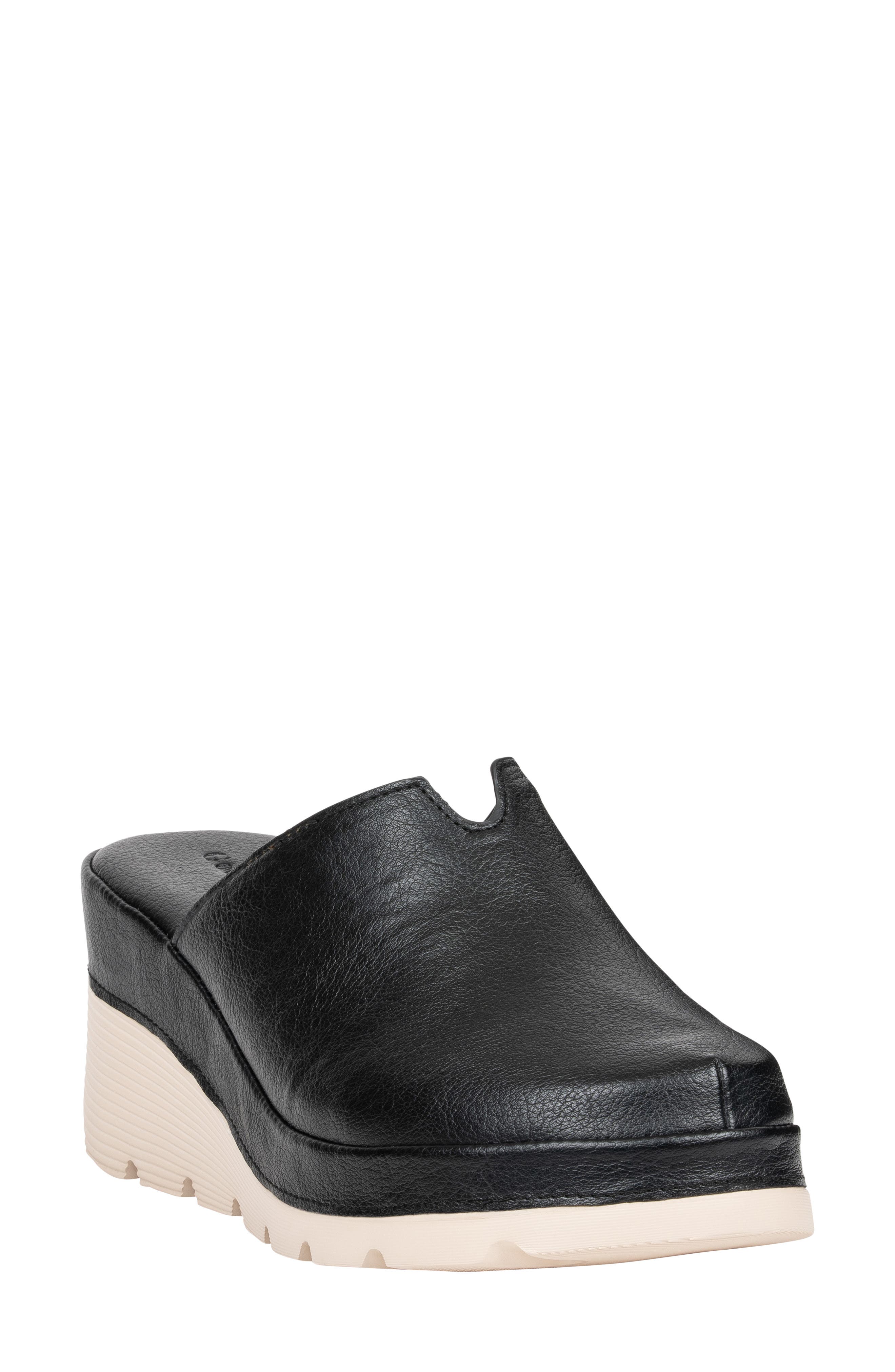 Alna Faux Leather Wedge Clog, Main, color, BLACK