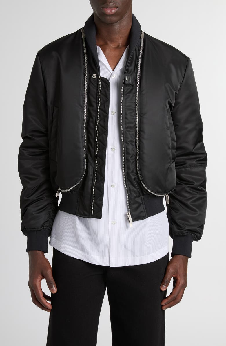 McQueen Technical Crop Bomber Jacket, Main, color, Black