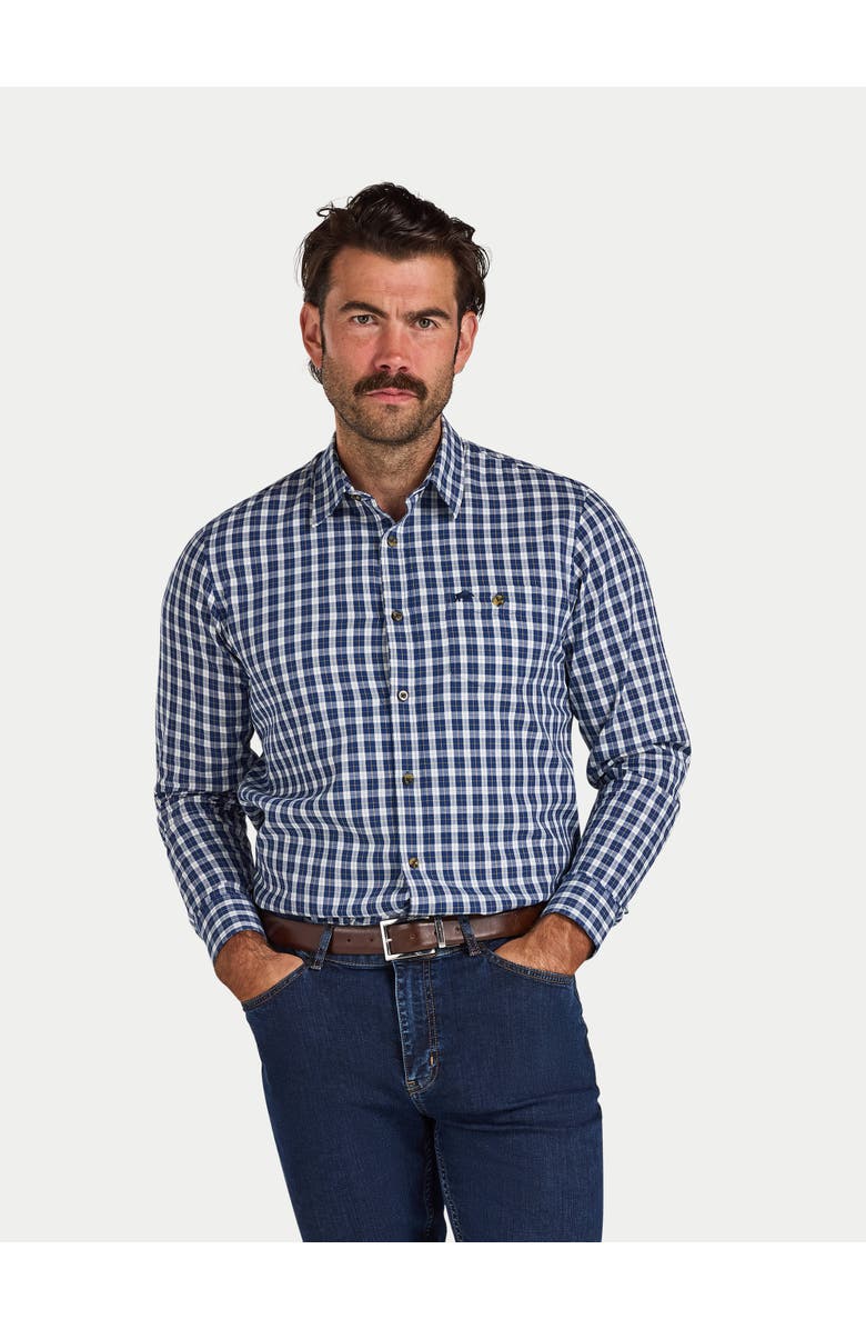 Raging Bull Mod Check Brushed Cotton Twill Shirt, Main, color, Navy