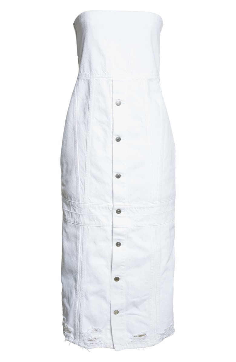 Stella McCartney Distressed Denim Strapless Bustier Dress, Alternate, color, White