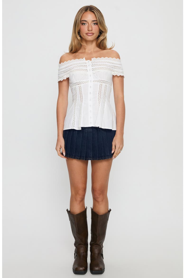 Stately Lace Trim Off the Shoulder Top, Alternate, color, WHITE