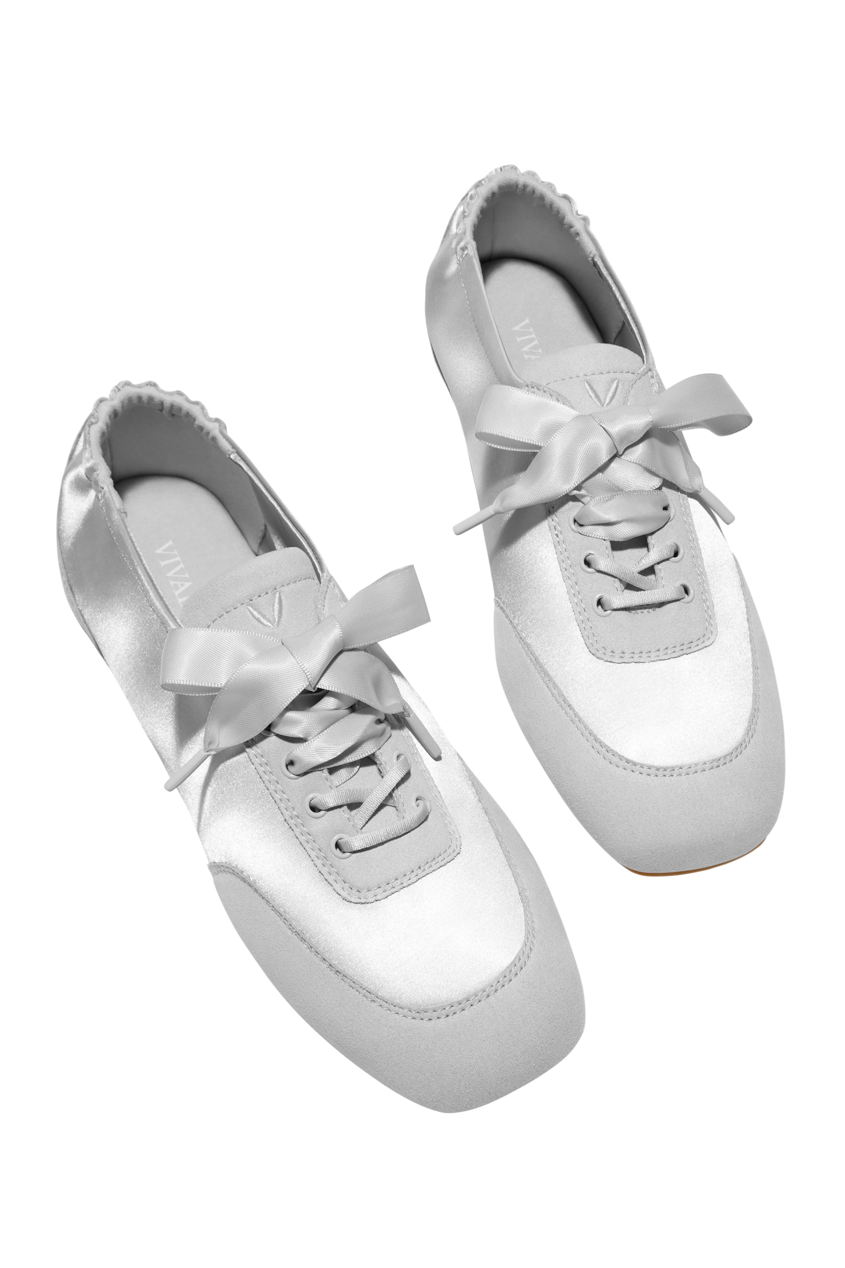 VIVAIA Square-Toe Lace-Up Satin Sneakerina, Alternate, color, Grey Silver