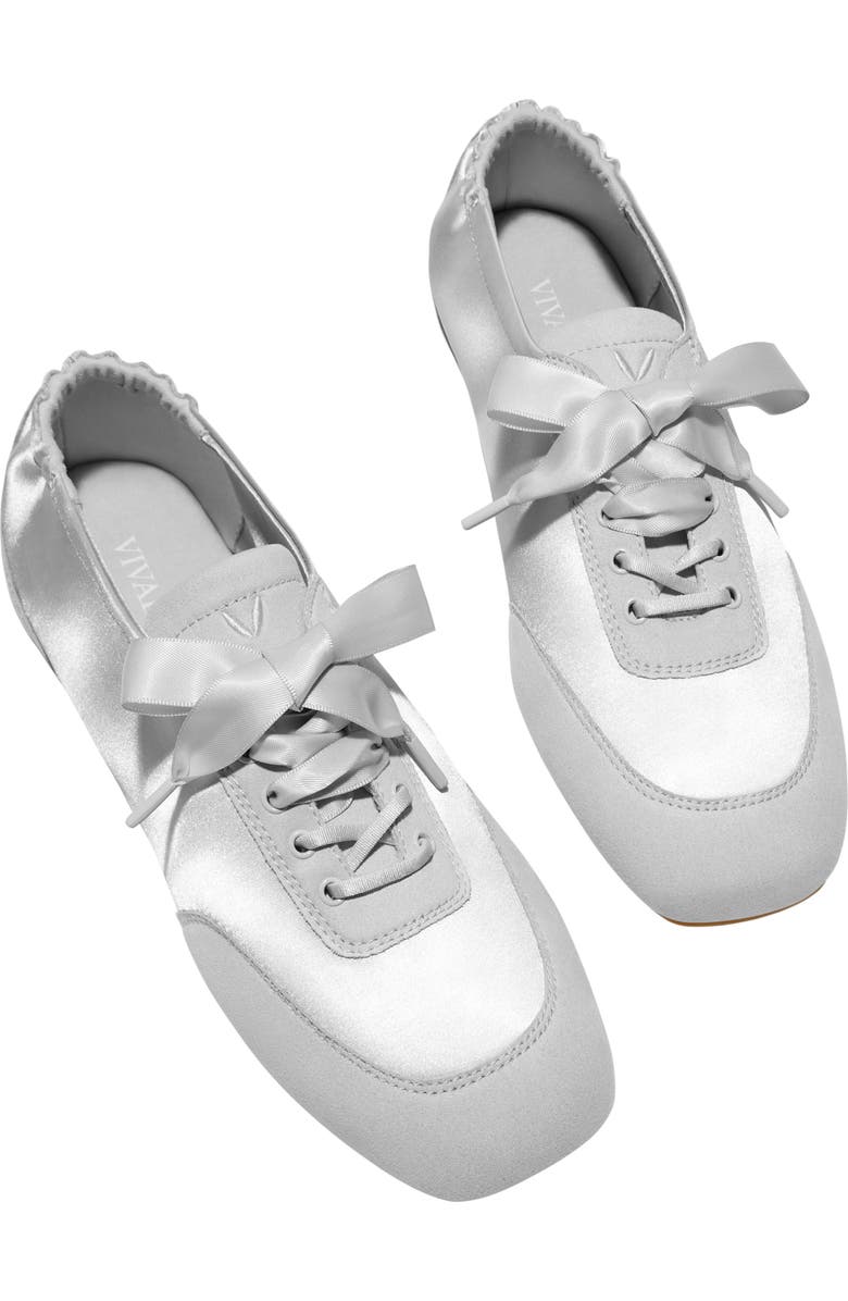VIVAIA Square-Toe Lace-Up Satin Sneakerina, Alternate, color, Grey Silver