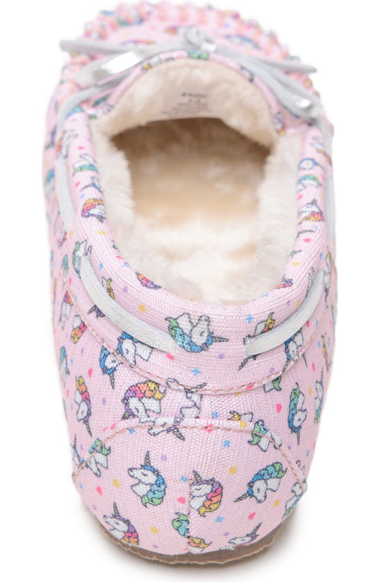 Minnetonka Unicorn Faux Fur Lined Driving Shoe, Alternate, color, Pink Unicorn
