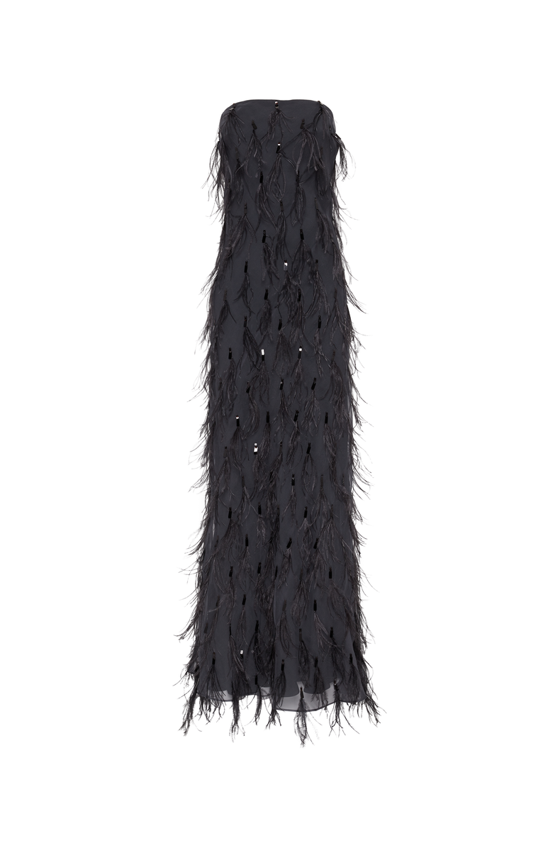Brunello Cucinelli Crispy silk mermaid dress with dazzling feather embroidery, Main, color, 