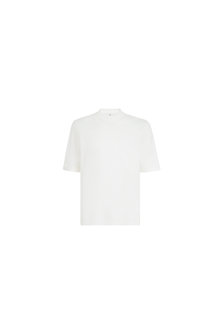 Cotton jersey mock neck T-shirt, Alternate, color, Off-White