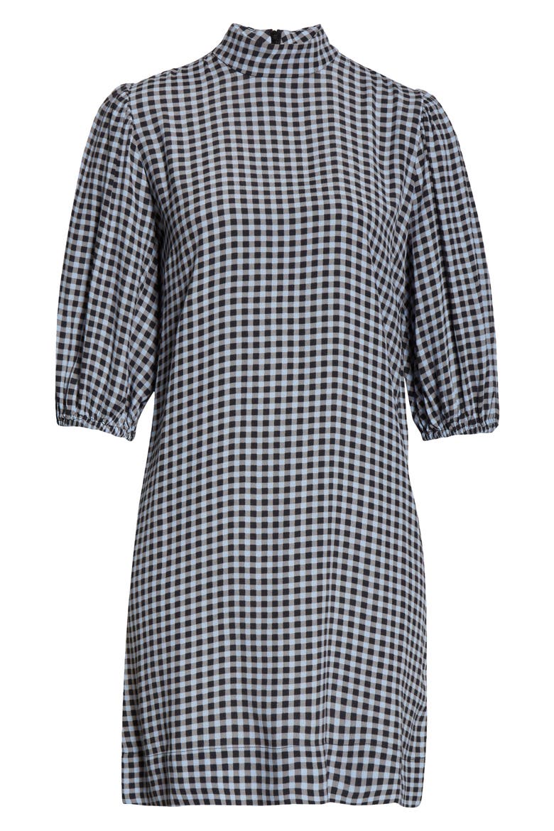 Gingham Puff Sleeve Shift Minidress, Alternate, color, BRUNNERA BLUE