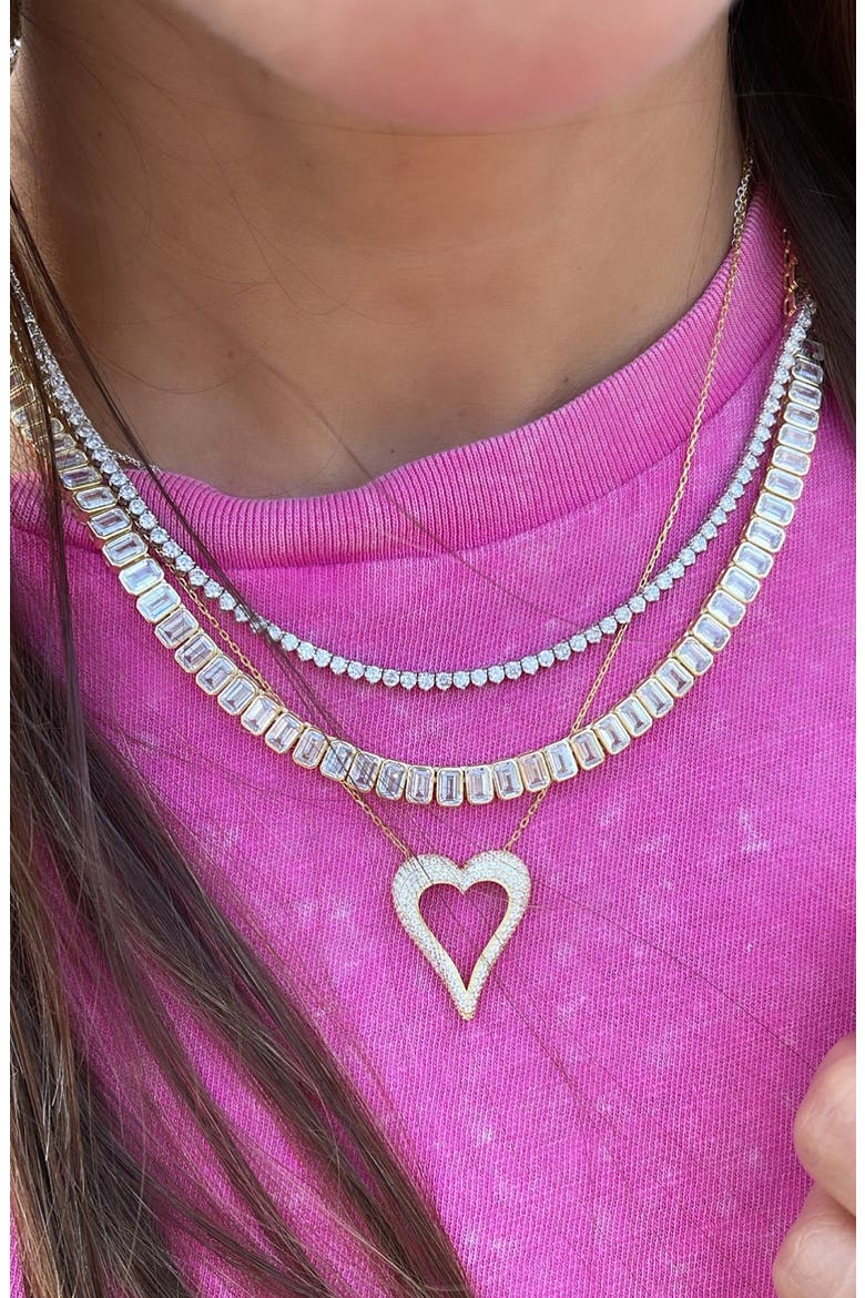 Emerald Cut Tennis Necklace, Alternate, color, GOLD/ WHITE