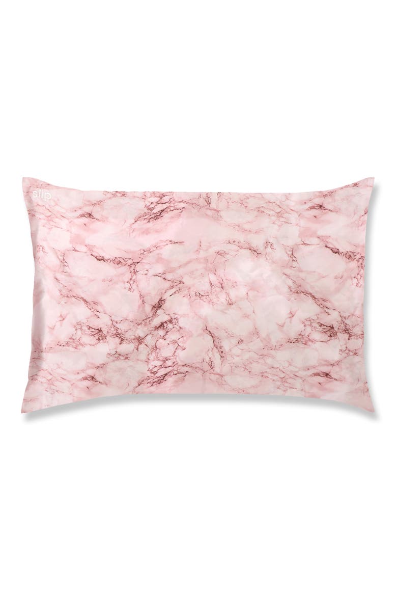 Pink Marble Pure Silk Pillowcase, Main, color, NO COLOR