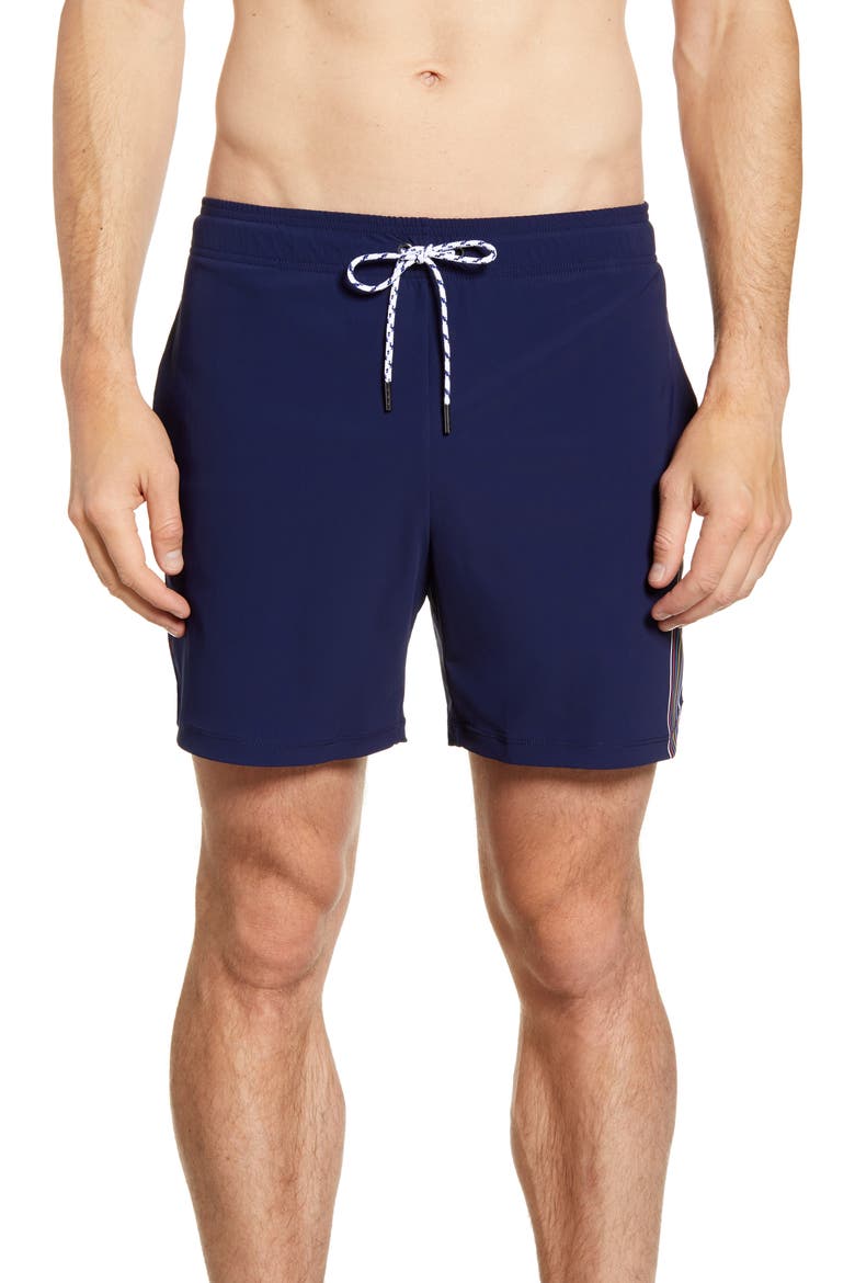 Fletcher Solid Swim Trunks, Main, color, NAVY