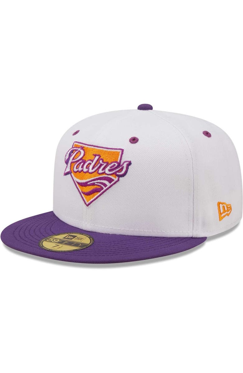 New Era Men's New Era White/Purple San Diego Padres 40th Anniversary Grape Lolli 59FIFTY Fitted Hat, Alternate, color, 