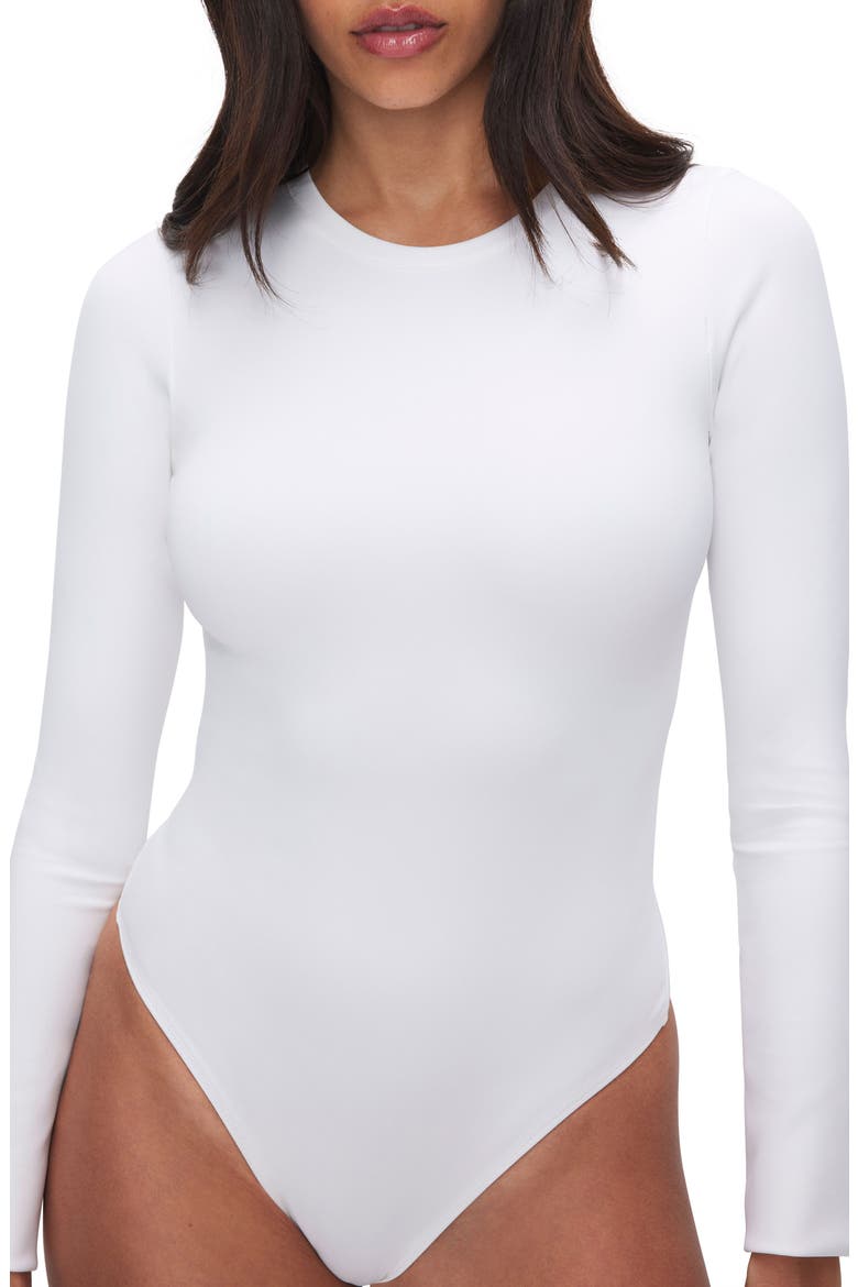 Sculpting Crewneck Bodysuit, Alternate, color, WHITE001