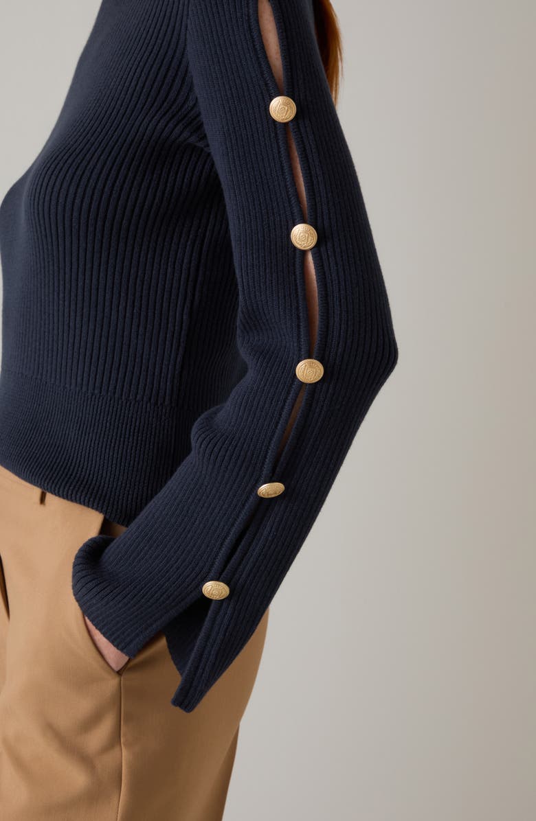 LK Bennett Mirren Button Sleeve Organic Cotton Sweater, Alternate, color, Navy