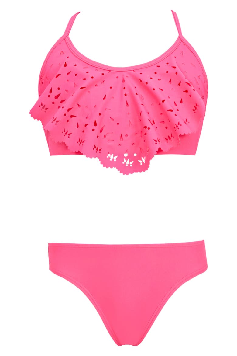 Kids' Laser Flutter Two-Piece Swimsuit, Main, color, COSMO PINK