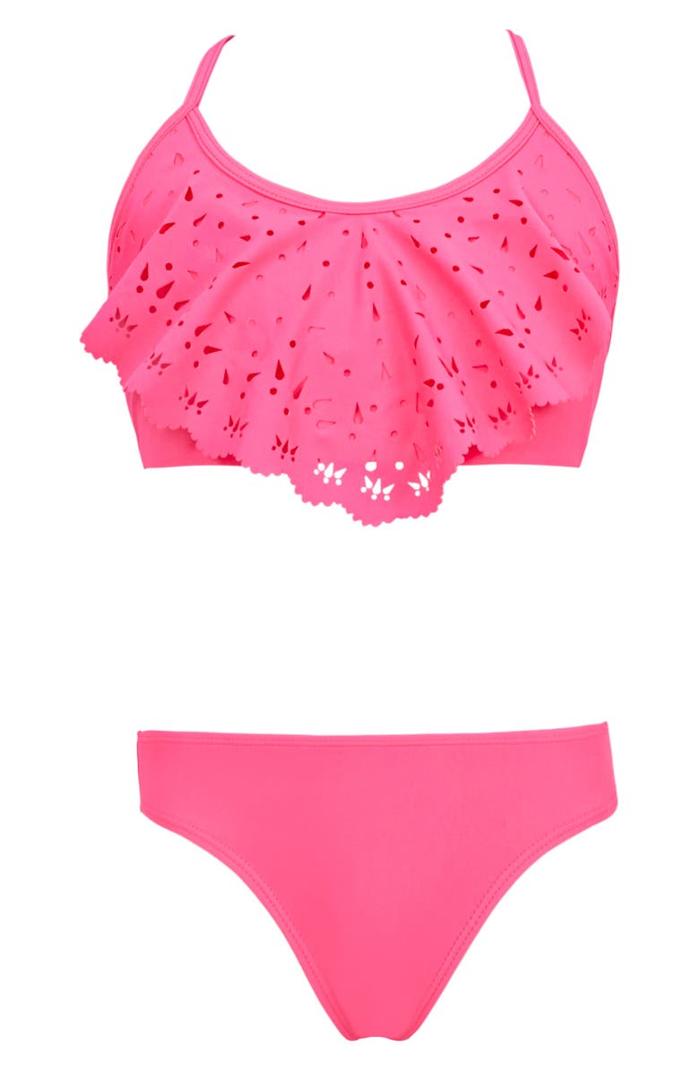 PQ SWIM Kids' Laser Flutter Two-Piece Swimsuit, Main, color, Cosmo Pink