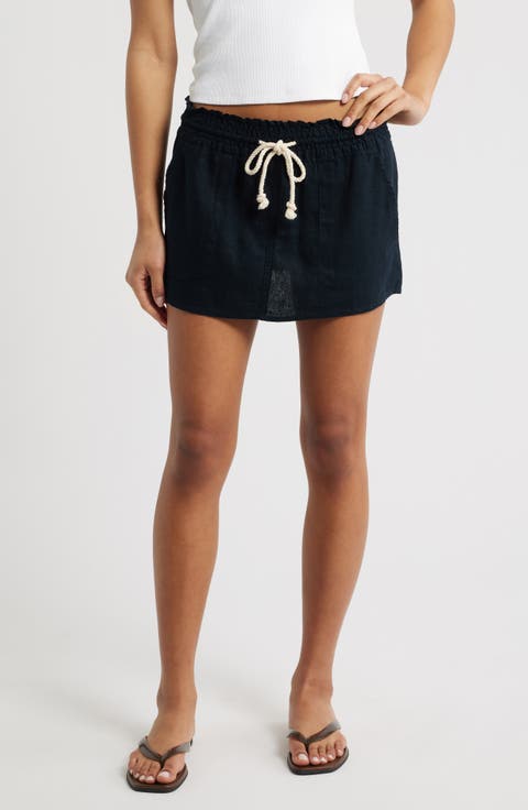Oceanside Drawstring Waist Linen Blend Skirt