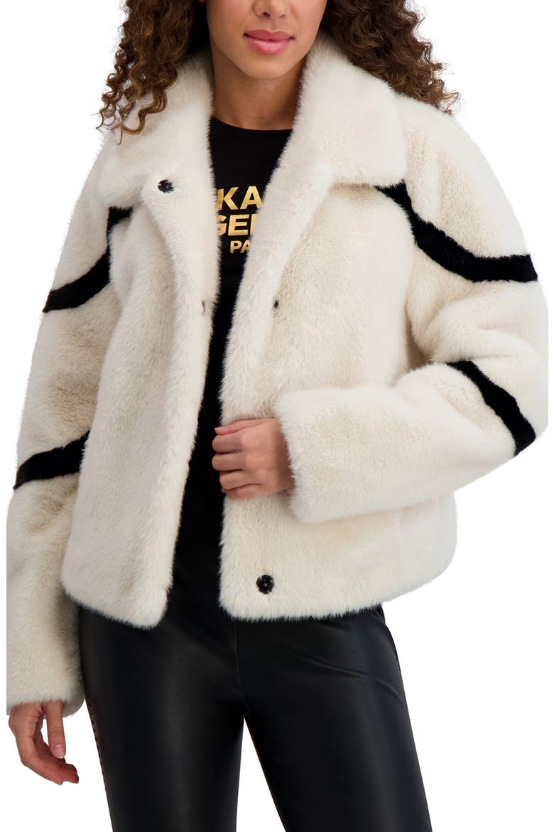 Stripe Short Faux Fur Coat, Main, color, WHITE BLACK