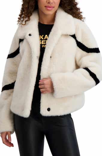 KARL LAGERFELD PARIS Stripe Short Faux Fur Coat