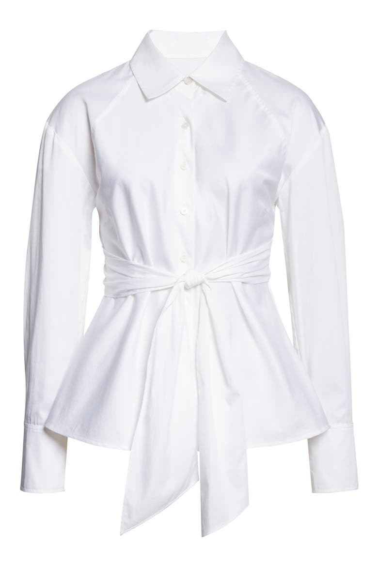 Carmine Crossover Back Detail Cotton Button-Up Shirt, Alternate, color, WHITE