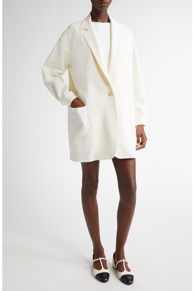 Oversize Single Breasted Stretch Wool Canvas Blazer, Main, color, WHITE