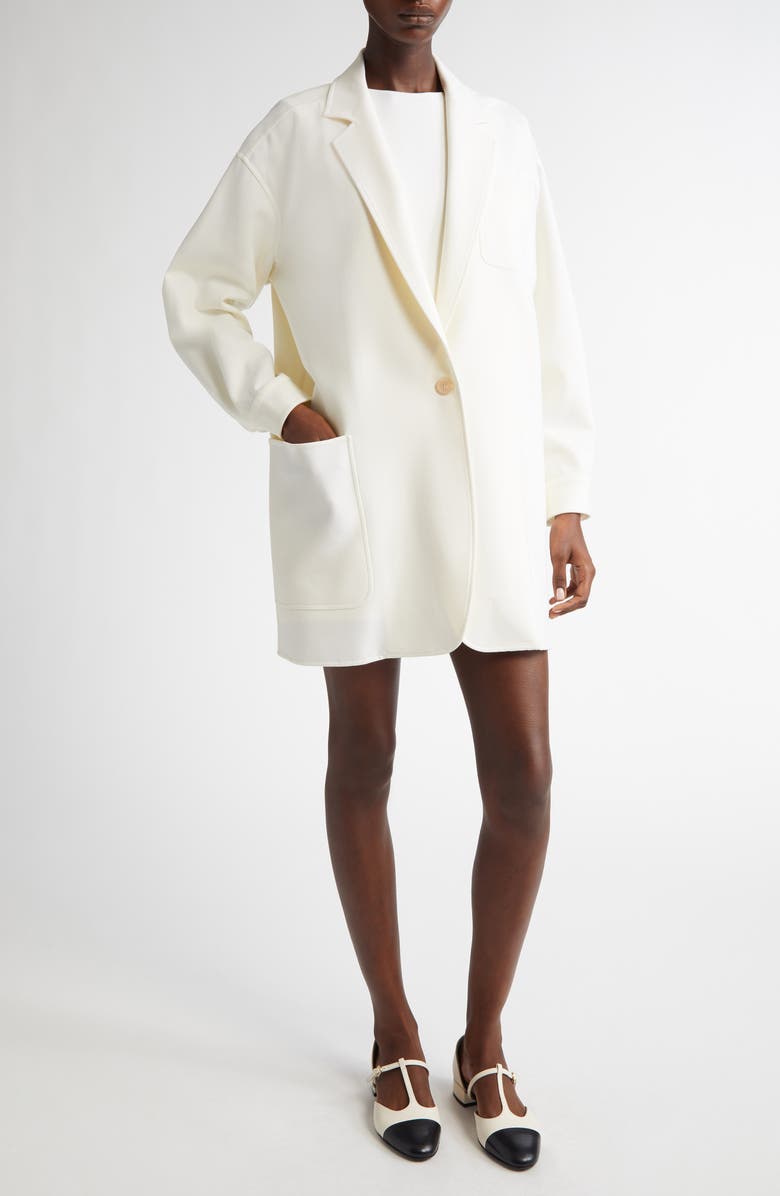 Max Mara Oversize Single Breasted Stretch Wool Canvas Blazer, Main, color, White