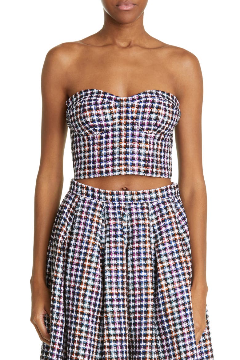 Strapless Check Tweed Crop Top, Main, color, MULTI-COLOR