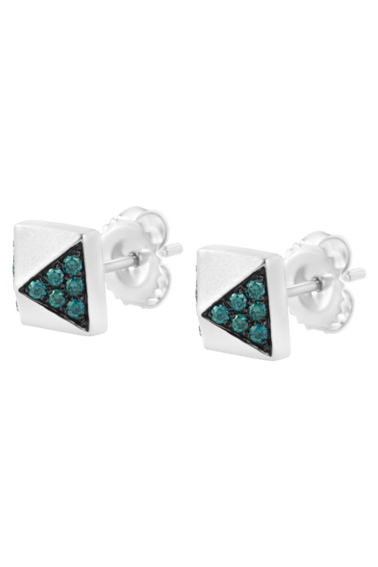 14K White Gold 1/4 Ct Blue Diamond Pyramid Stud Earring, Alternate, color, White