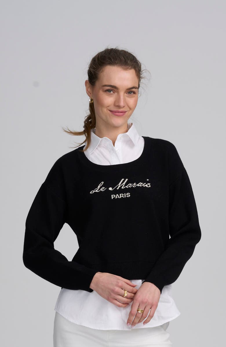 ELLE Collection Le Marais Twofer Sweater, Alternate, color, Black Ivory