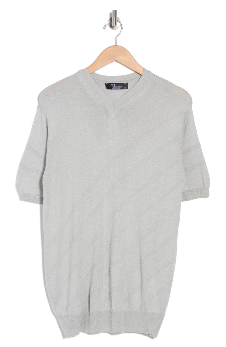 T.R. PREMIUM Short Sleeve Textured V-Neck T-Shirt, Alternate, color, Grey