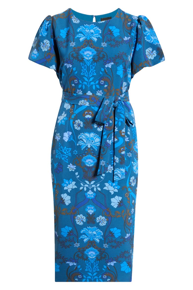 Palmate Floral Senidy Puff Sleeve Maxi Dress, Alternate, color, TEAL-BLUE