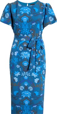 SUGARLIPS Palmate Floral Senidy Puff Sleeve Maxi Dress