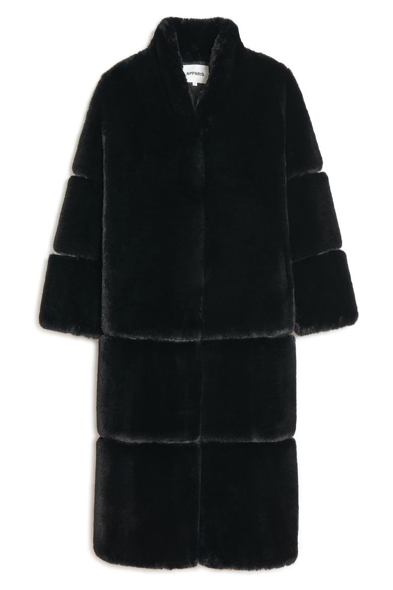 Sylke Pluche™ Faux Fur Longline Coat, Alternate, color, NOIR