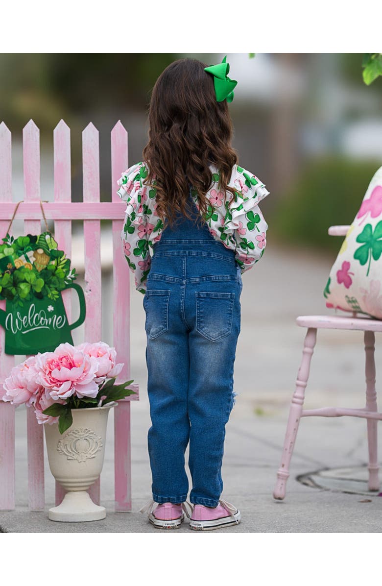 Mia Belle Girls Sparkling In Style Sequin Patched Denim Overall Set, Alternate, color, Denim