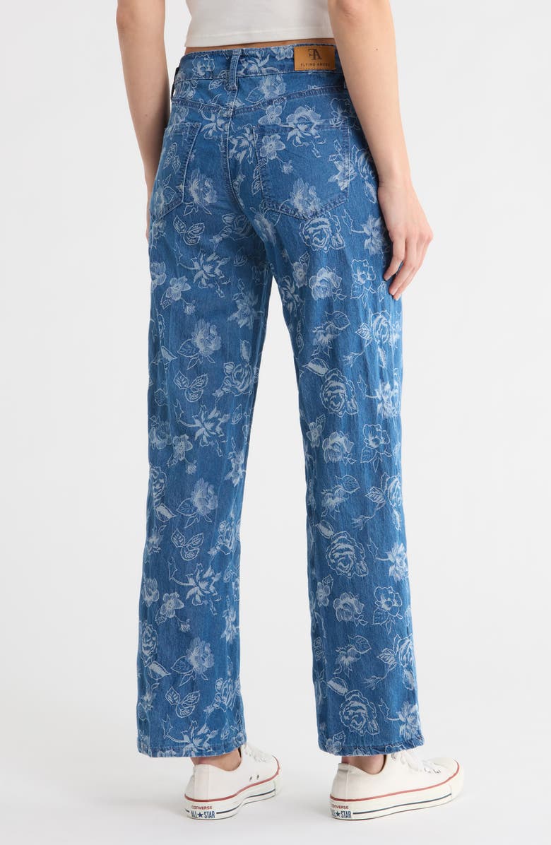 FLYING ANGEL Wide Leg Floral Print Jeans, Alternate, color, Dark Wash